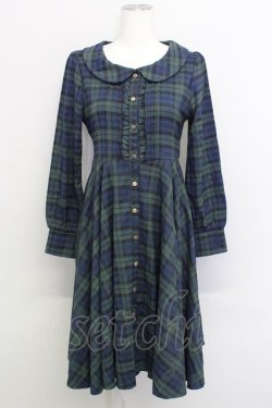 画像1: Favorite /  英国のお嬢さんが着ているクラシックチェックふんわりフレアスカートが綺麗なミディアム丈ワンピース M-L グリーン T-24-01-19-013-LO-OP-IG-ZT391