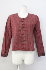 画像1: 【SALE】KANEKO ISAO / チェックチャイナブラウス  赤チェック T-24-01-20-011-EL-BL-HD-ZT004 (1)