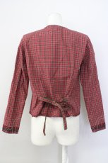 画像2: 【SALE】KANEKO ISAO / チェックチャイナブラウス  赤チェック T-24-01-20-011-EL-BL-HD-ZT004 (2)