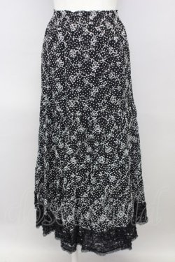 画像1: KANEKO ISAO / フラワー刺繍ドットスカート  黒Ｘ白 T-24-01-21-022-EL-SK-HD-ZT032