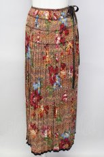 画像1: 【SALE】INGEBORG / 手描きフラワー&総柄プリーツスカート S ブラウンＸ赤Ｘ青 T-24-01-21-032-LO-SK-HD-ZT044 (1)