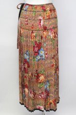 画像2: 【SALE】INGEBORG / 手描きフラワー&総柄プリーツスカート S ブラウンＸ赤Ｘ青 T-24-01-21-032-LO-SK-HD-ZT044 (2)