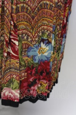 画像5: INGEBORG / 手描きフラワー&総柄プリーツスカート S ブラウンX赤X青 T-24-01-21-032-LO-SK-HD-ZT044