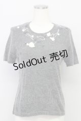 INGEBORG / カメリアニット半袖トップス  グレー T-24-02-04-013-LO-TO-HD-ZT251