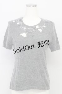 INGEBORG / カメリアニット半袖トップス  グレー T-24-02-04-013-LO-TO-HD-ZT251