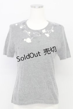 画像1: INGEBORG / カメリアニット半袖トップス  グレー T-24-02-04-013-LO-TO-HD-ZT251