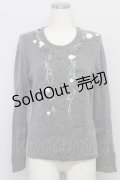 INGEBORG / カメリアニットカーディガン  グレーＸ白 T-24-02-04-019-LO-TO-HD-ZT254