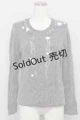 INGEBORG / カメリアニットカーディガン  グレーＸ白 T-24-02-04-019-LO-TO-HD-ZT254