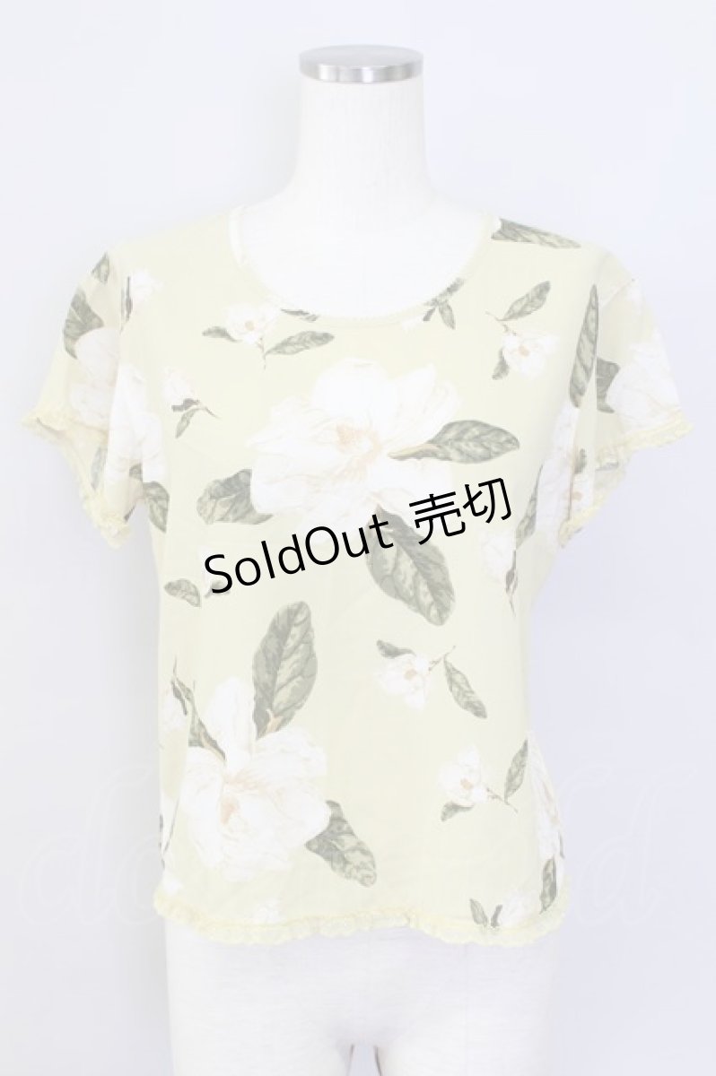 画像1: 【SALE】KANEKO ISAO / フラワー半袖トップス  イエローＸ白Ｘ緑 T-24-02-18-008-EL-TO-HD-ZT355 (1)