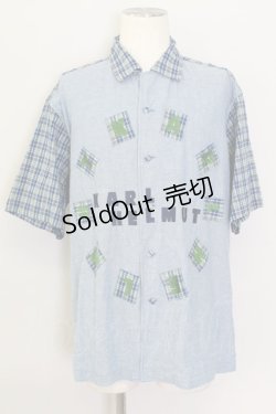 画像1: Karl Helmut / チェック切り替えロゴワッペン半袖シャツ  青チェック T-24-02-18-016-EL-BL-HD-ZT361