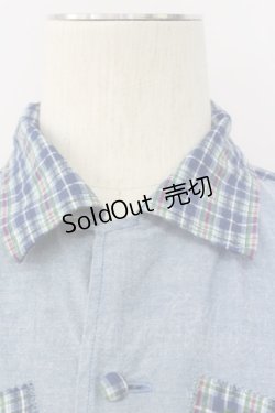 画像3: Karl Helmut / チェック切り替えロゴワッペン半袖シャツ  青チェック T-24-02-18-016-EL-BL-HD-ZT361