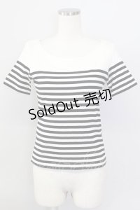 KANEKO ISAO / ボーダー半袖カットソー  アイボリーＸ黒 T-24-02-18-021-EL-TO-HD-ZT361