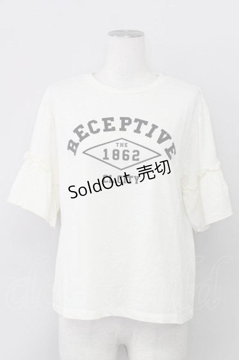 画像1: 【SALE】E hyphen world gallery PEACE / フリルスリーブカレッジプリントTシャツ  アイボリー T-24-03-19-028-LO-TO-IG-ZT414 (1)