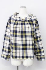 画像1: 【SALE】E hyphen world gallery MANIA / チェックプルブラウス  アイボリー×ネイビーチェック T-24-03-19-011-LO-TO-IG-ZT413 (1)