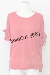 E hyphen world gallery PEACE / レースアップスリーブプルオーバー  アカ T-24-03-19-018-LO-TO-IG-ZT413