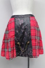 画像2: 【SALE】Banana Fish //チェック&レザー切替スカート ピンク×黒 T-24-03-20-031-PU-SK-IW-ZT-CL001 (2)