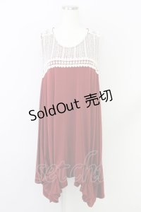axes femme /レース切替裾タックチュニック N ワイン T-24-06-09-027-AX-OP-SZ-ZT061