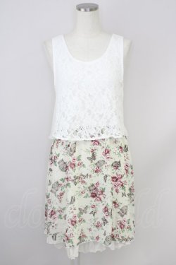 画像1: axes femme /レース切替蝶×ローズワンピース  生成り T-24-06-11-014-AX-OP-AS-ZT108