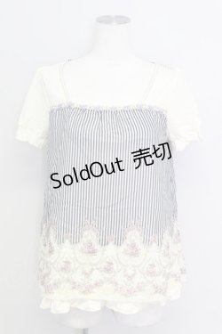 画像1: axes femme / 巻きバラ付きストライプ柄プルオーバー M 紺 T-24-06-13-005-AX-TO-SZ-ZT275