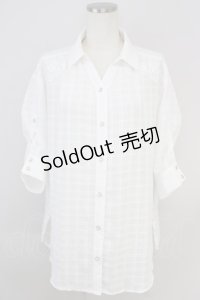 axes femme / シアーチェックロングシャツ M 白 T-24-06-16-005-AX-BL-SZ-ZT139