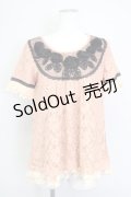axes femme / 立体バラ総レースプルオーバー M アワピンク T-24-06-22-008-AX-TO-SZ-ZI