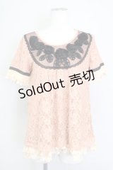 axes femme / 立体バラ総レースプルオーバー M アワピンク T-24-06-22-008-AX-TO-SZ-ZI