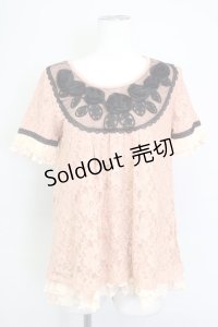 axes femme / 立体バラ総レースプルオーバー M アワピンク T-24-06-22-008-AX-TO-SZ-ZI
