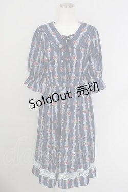 画像1: axes femme / ブーケリボン柄セーラーワンピース M 紺 T-24-07-11-026-AX-OP-SZ-ZT311