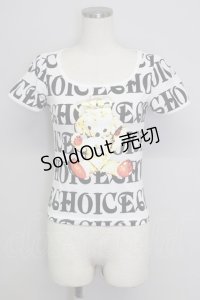 CHOICE / ベアptカットソー  白x黒 T-24-08-09-010-PU-TO-SZ-ZT316