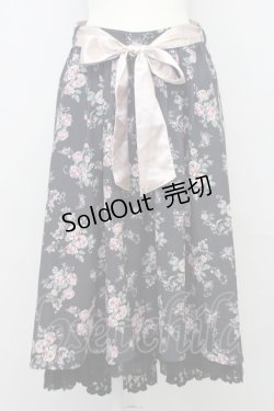 画像1: axes femme Red label / ブーケ柄フィッシュテールスカート  黒 T-24-08-14-029-PU-SK-AS-ZT229