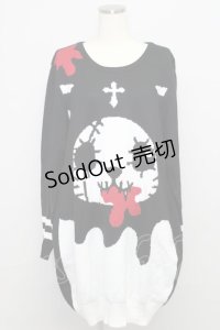 HANGRY&ANGRY / ANGRYフェイスニットワンピース  黒ｘ白 T-24-08-20-004-HN-OP-AS-ZT175
