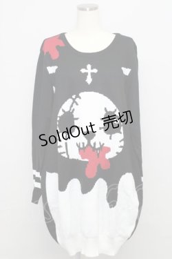 画像1: HANGRY&ANGRY / ANGRYフェイスニットワンピース  黒ｘ白 T-24-08-20-004-HN-OP-AS-ZT175