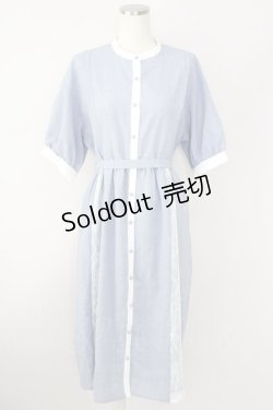 画像1: axes femme / レース切替シャツワンピース  サックス T-24-09-04-012-AX-OP-AS-ZT106