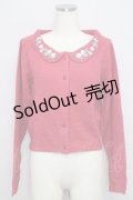 an another angelus / ローズ刺繍衿ニットカーディガン F 赤ピンク T-24-09-18-017-CA-TO-SZ-ZT369