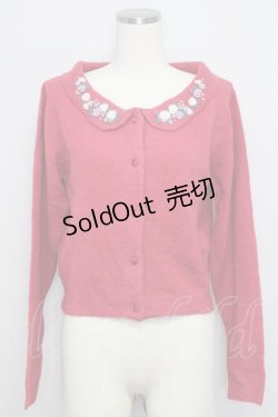 画像1: an another angelus / ローズ刺繍衿ニットカーディガン F 赤ピンク T-24-09-18-017-CA-TO-SZ-ZT369