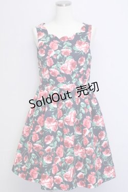 画像1: an another angelus / ローズプリントノースリーブワンピース  紺X赤X緑 T-24-10-31-036-CA-OP-HD-ZT107