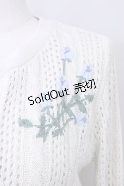 画像3: F&A / ローズ刺繍透かし編みカーディガン  アイボリーＸ青 T-24-11-07-035-LO-SK-HD-ZT144