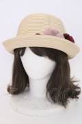 axes femme / フラワーリボン麦わらハット  アイボリー T-24-12-03-004-AX-AC-SA-ZT-K007