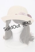 axes femme / フラワーリボン麦わらハット  アイボリー T-24-12-03-004-AX-AC-SA-ZT-K007