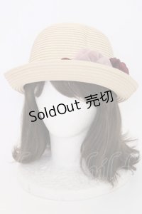 axes femme / フラワーリボン麦わらハット  アイボリー T-24-12-03-004-AX-AC-SA-ZT-K007