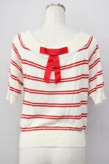 画像2: 【SALE】F&A / Vネックボーダー半袖ニット  レッドボーダー T-24-12-04-022-LO-TO-HD-ZT391 (2)