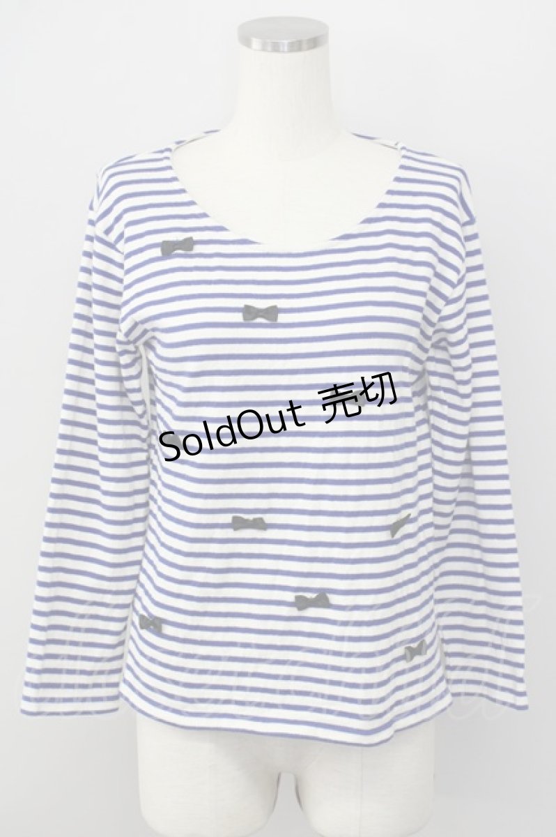 画像1: 【SALE】F i.n.t / ボーダーリボン長袖Tシャツ  ブルーストライプ T-24-12-04-028-CA-TS-HD-ZT391 (1)
