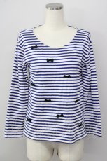 画像1: 【SALE】F i.n.t / ボーダーリボン長袖Tシャツ  ブルーストライプ T-24-12-04-028-CA-TS-HD-ZT391 (1)