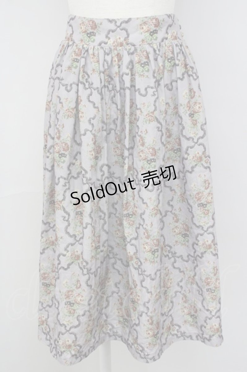 画像1: 【SALE】Fi.n.t / 壁紙花柄ギャザースカート  ラベンダー T-24-12-12-010-CA-SK-HD-ZT086 (1)