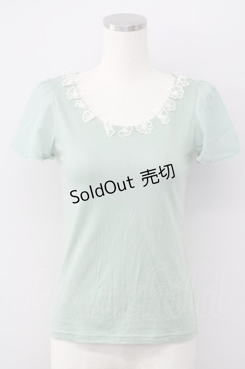 画像1: 【SALE】F i.n.t / フラワーモチーフ&シースルー袖トップス  グリーン T-24-12-13-004-CA-TO-HD-ZT104 (1)