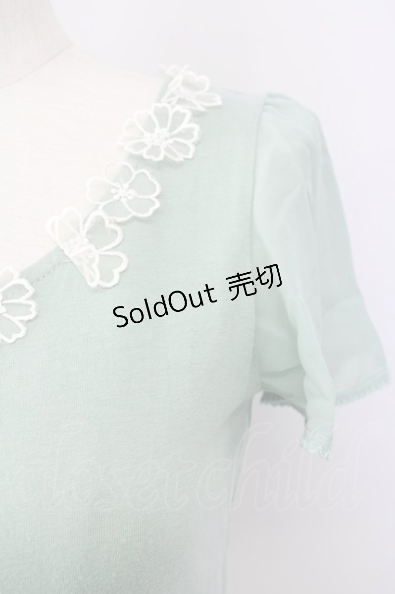 画像4: 【SALE】F i.n.t / フラワーモチーフ&シースルー袖トップス  グリーン T-24-12-13-004-CA-TO-HD-ZT104 (4)