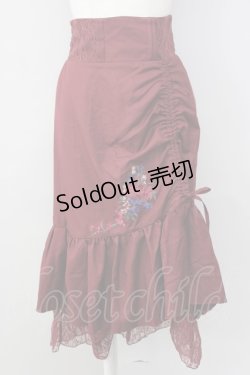 画像1: axes femme / 刺繍入りドロストスカート M ワイン T-24-12-26-027-AX-SK-SZ-ZT392
