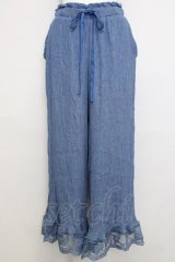 axes femme / 裾レース楊柳ワイドパンツ  青 T-25-01-10-032-AX-PA-HD-ZT002