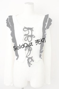 画像1: lilLilly / バイカラーフリルリボントップス  白Ｘ黒 T-25-01-12-001-LO-TO-SA-ZI