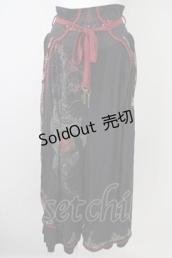 画像1: Ozz oneste / チャイナボタン袴パンツ  ブラック×ボルドー T-25-01-12-031-OO-PA-SA-ZI